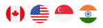 Canadian, USA, Singapore and Indian Flags